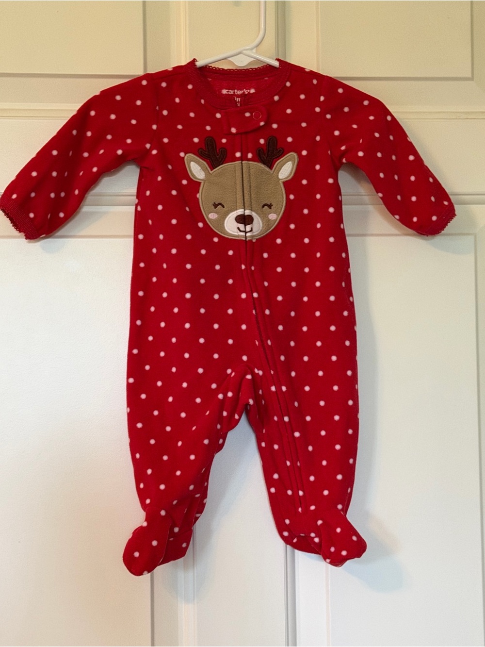 Carter's Red Polka Dot Reindeer Footed One-Piece